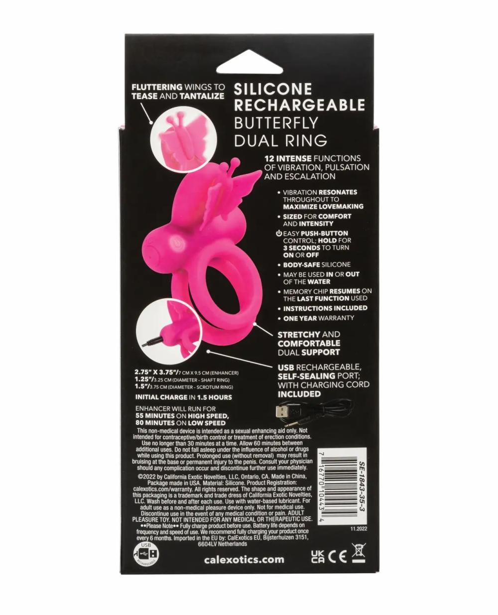 Couples Vibrating Cock Rings | Silicone Rechargeable Butterfly Dual Ring Cock Rings Couples Vibrating Cock Rings