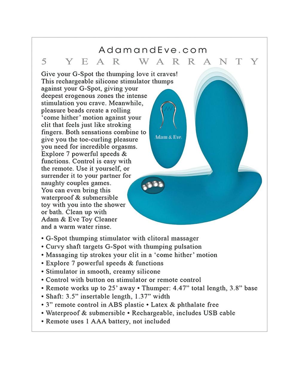 Discreet Vibrators | Adam & Eve Eve’s G Spot Thumper w/Clit Motion Massager – Teal For Womens Discreet Vibrators