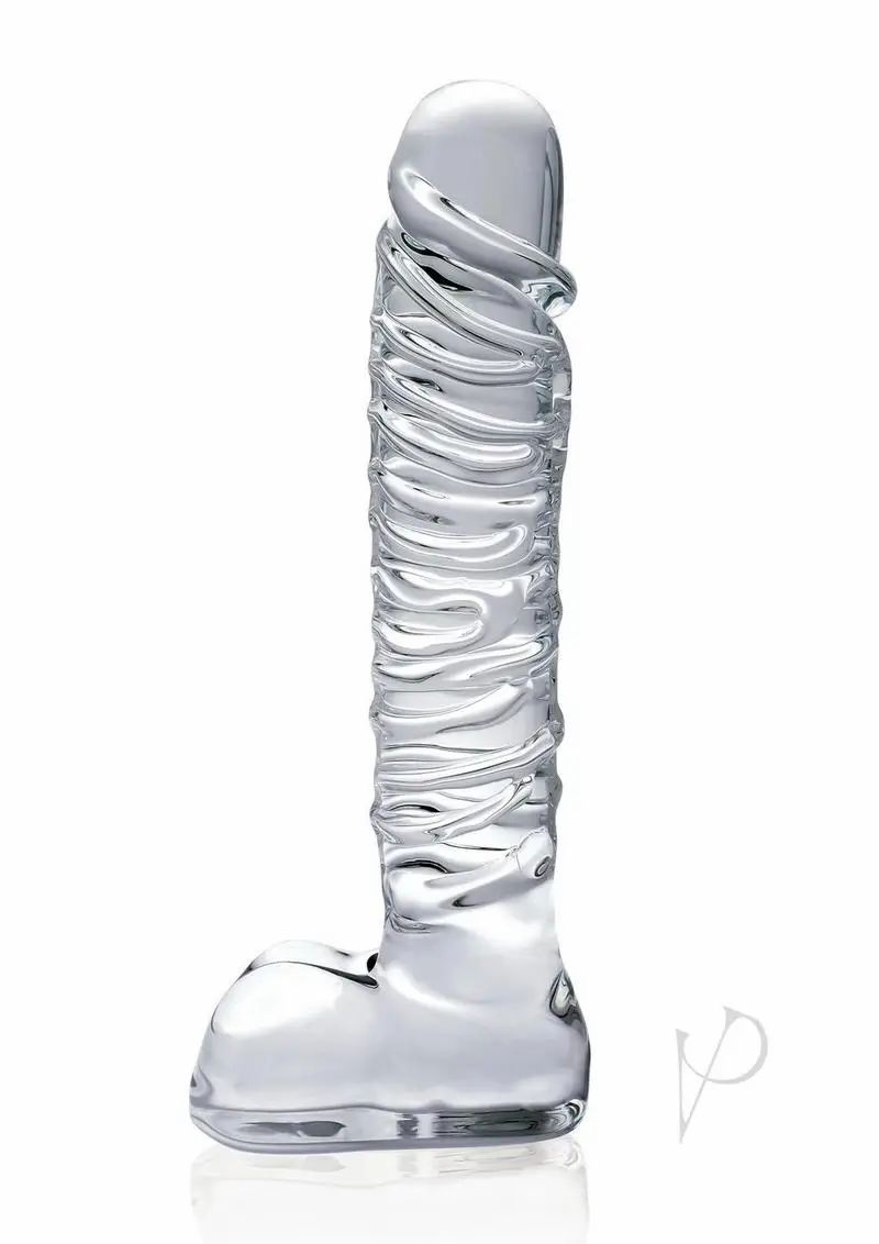 G-Spot Dildos | Icicles No 63 Textured Glass Dildo With Balls Clear 8.5 Inch Dildos G-Spot Dildos