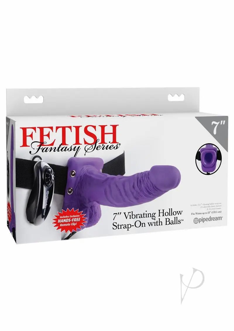 Hollow Strap-ons | Fetish Fantasy Series 7" Vibrating Hollow Strap On w/Balls – Purple For Mens Hollow Strap-ons