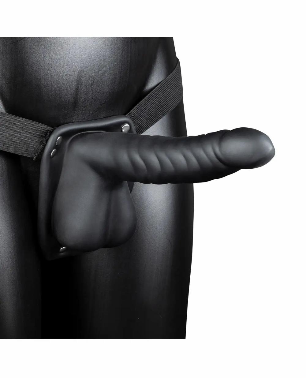 Hollow Strap-ons | Shots Ouch 8" Ribbed Hollow Strap On w/Balls – Black Dildos Hollow Strap-ons