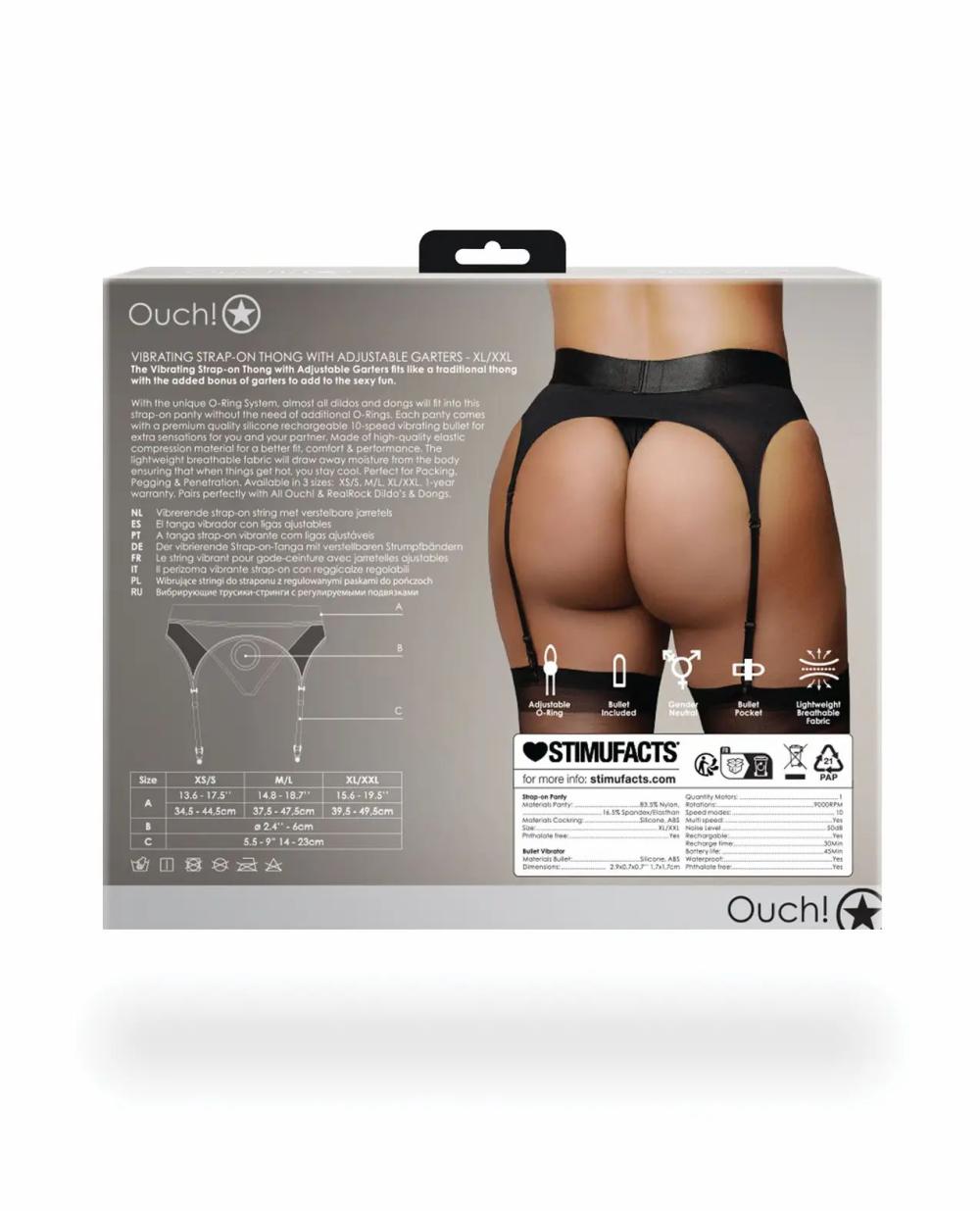 Strap-ons & Harnesses | Shots Ouch Vibrating Strap On Thong w/Adjustable Garters – Black XL/XXL Dildos Strap-ons & Harnesses