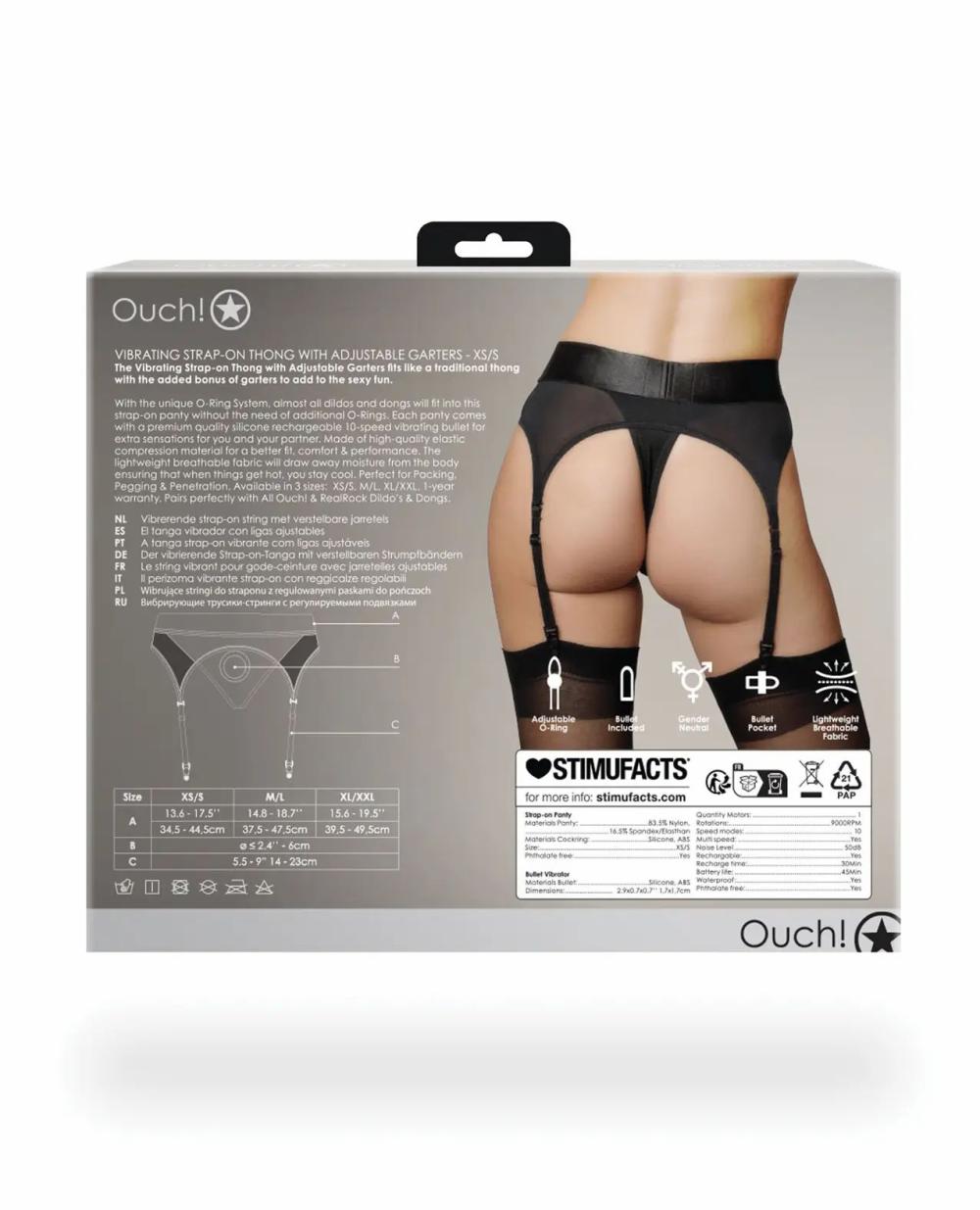 Strap-ons & Harnesses | Shots Ouch Vibrating Strap On Thong w/Adjustable Garters – Black XS/S Dildos Strap-ons & Harnesses