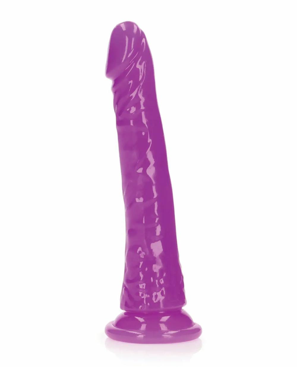 Suction Cup Dildos | Shots RealRock 8" Slim Dildo Glow in the Dark – Neon Purple Dildos Strap-ons & Harnesses